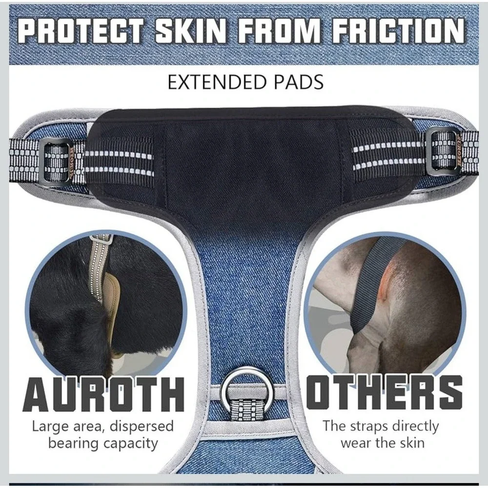 Auroth Tactical Dog Harness for Small Dogs‎ No Pull Adjustable Denim Blue